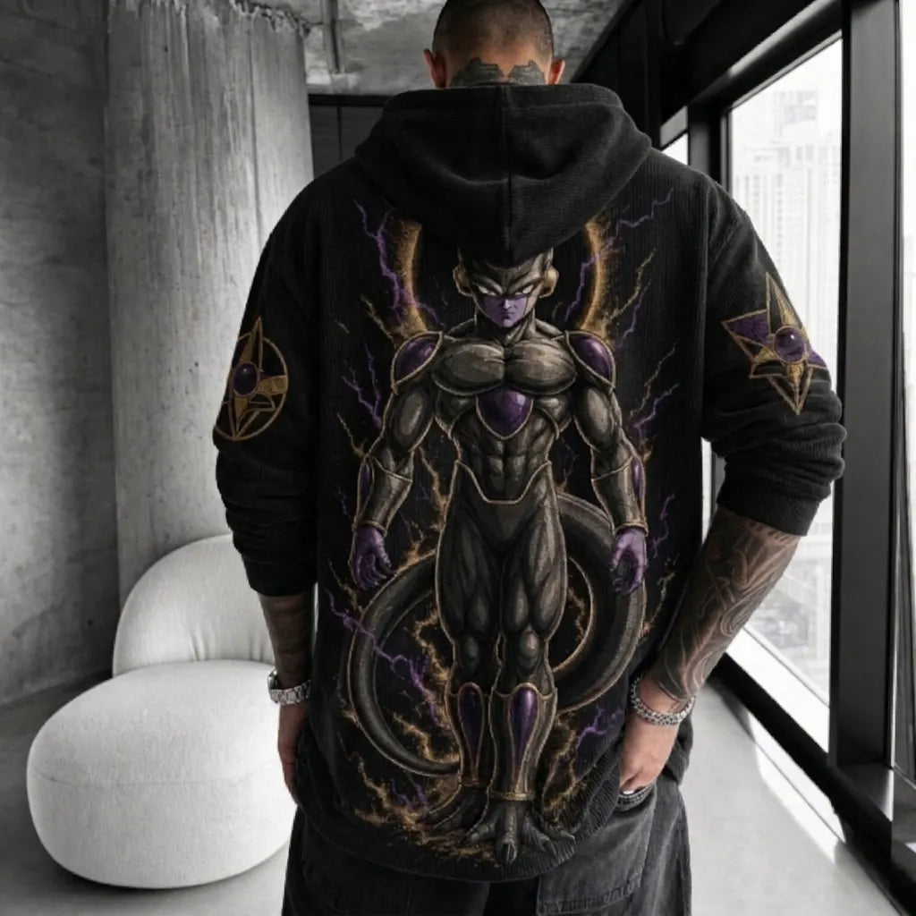 Unisex Oversized Casual Anime-print Corduroy Hoodie