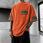 Unisex Loose-Fit Vertical-Stripe Short-Sleeve T-Shirt With Rugby Print
