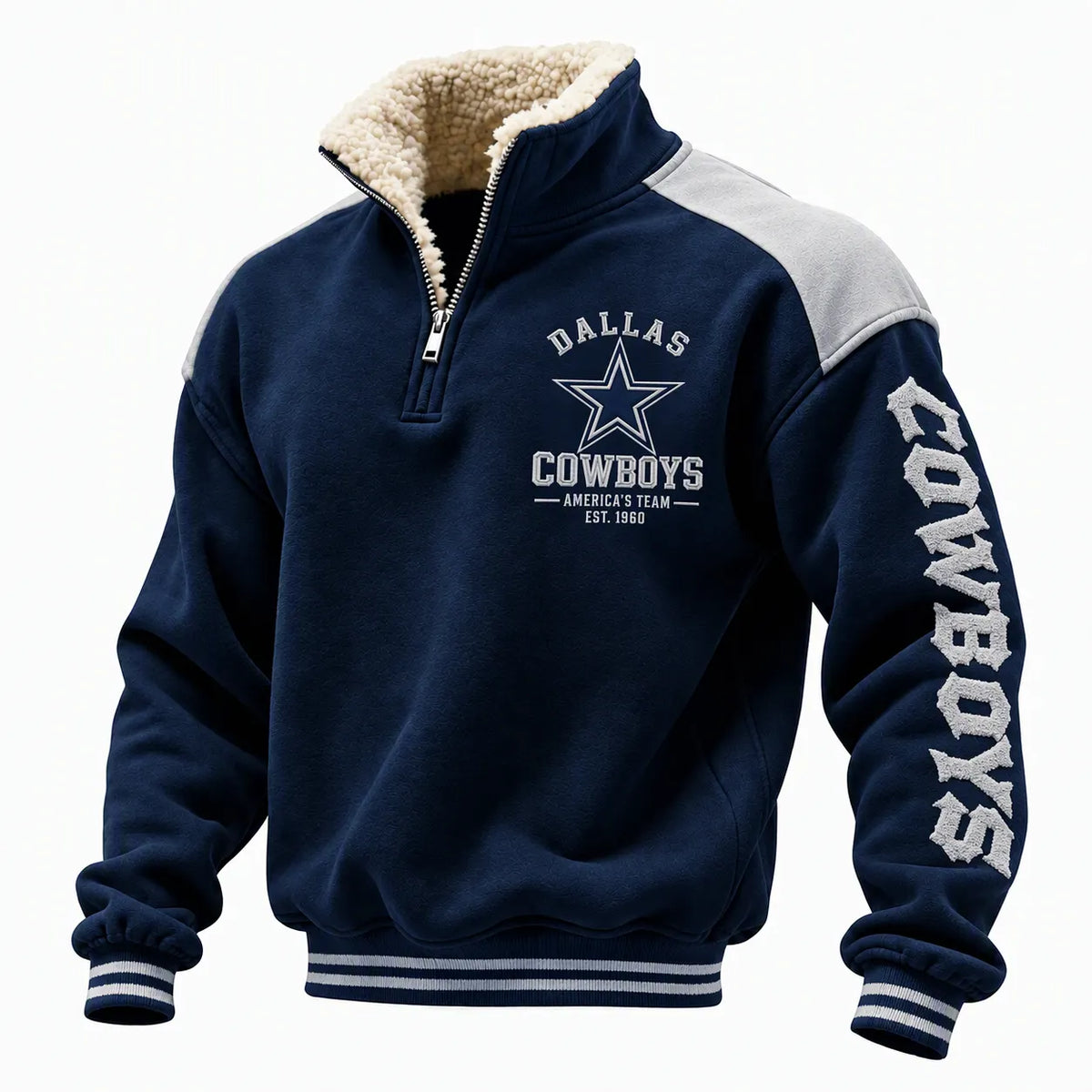 Men's Navy Blue Quarter-Zip Fleece-Lined Sweatshirt With Star Graphic