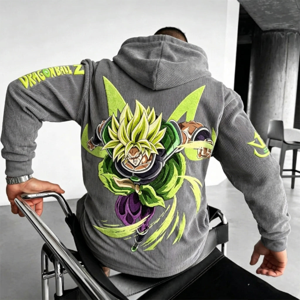 Unisex Oversized Casual Anime-print Corduroy Hoodie