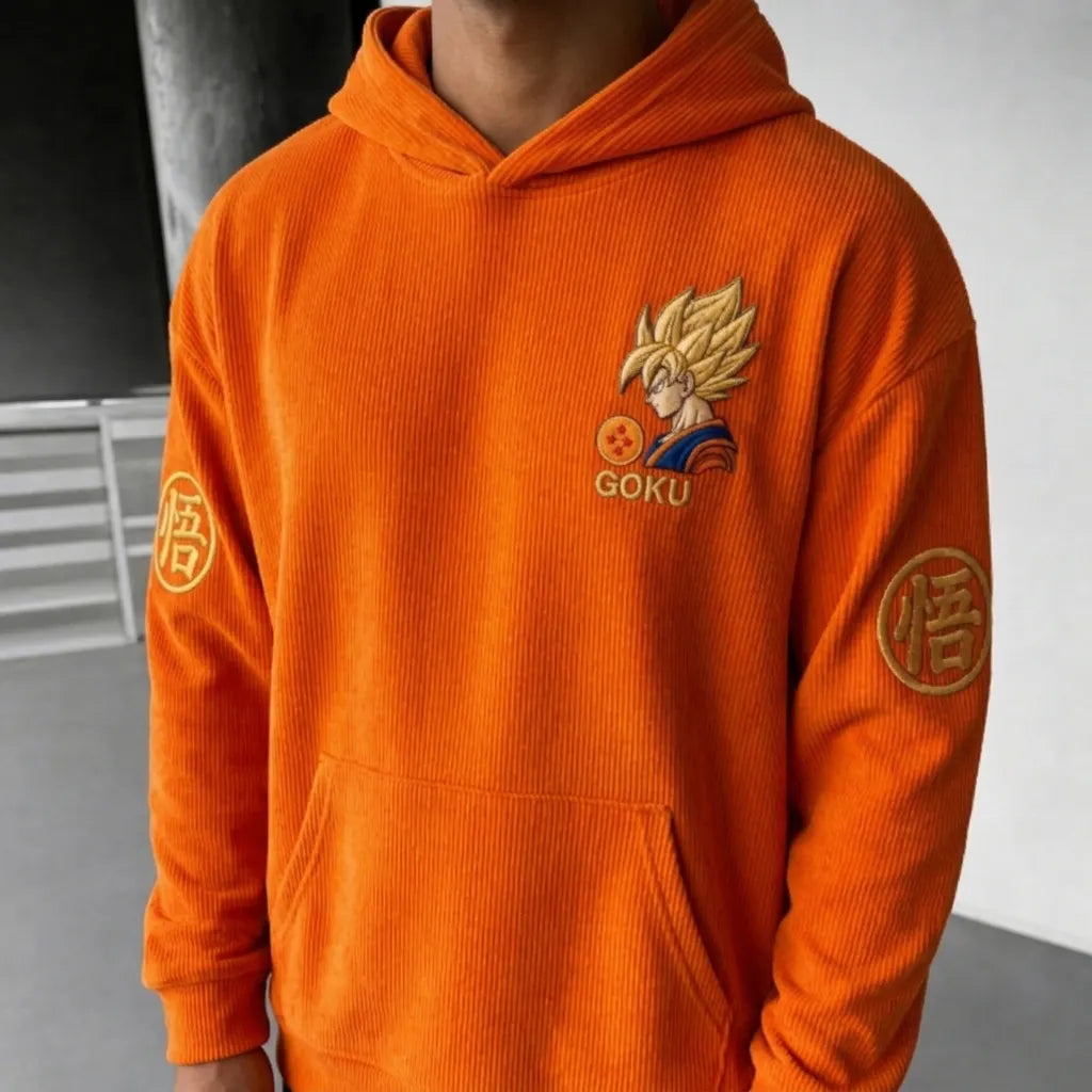 Unisex Oversized Casual Anime-print Corduroy Hoodie