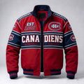 Men's Red And Navy Colorblock Zip-Up Bomber Jacket