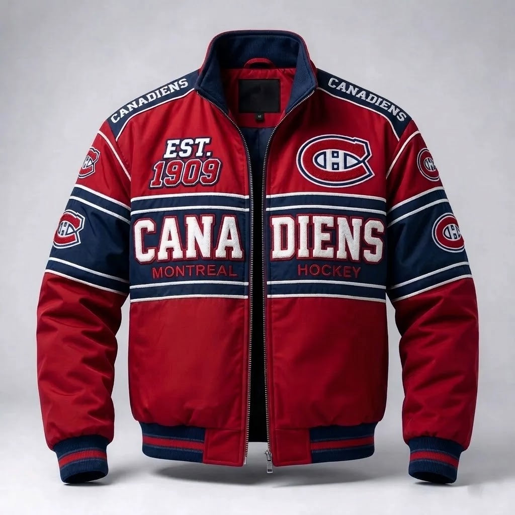 Men's Red And Navy Colorblock Zip-Up Bomber Jacket