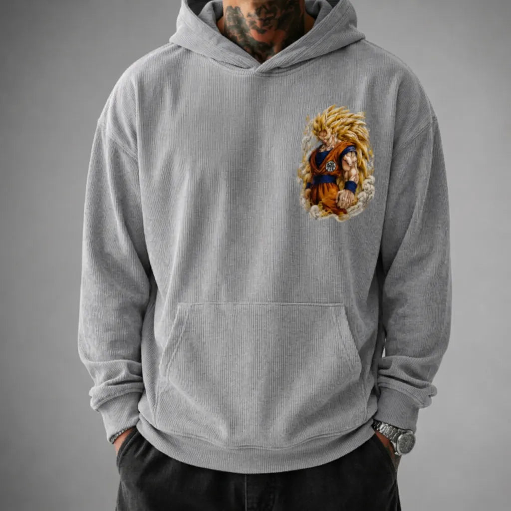 Unisex Oversized Casual Anime-print Corduroy Hoodie