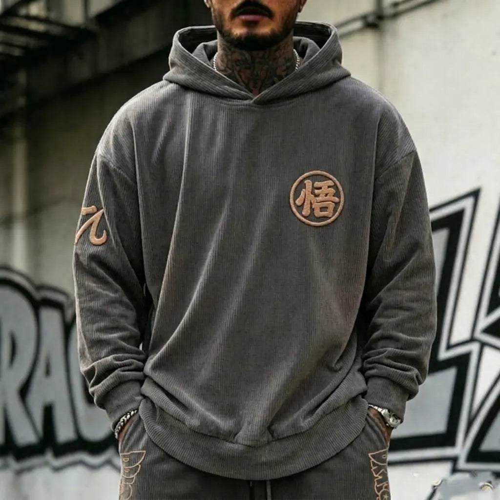 Unisex Oversized Casual Anime-print Corduroy Hoodie