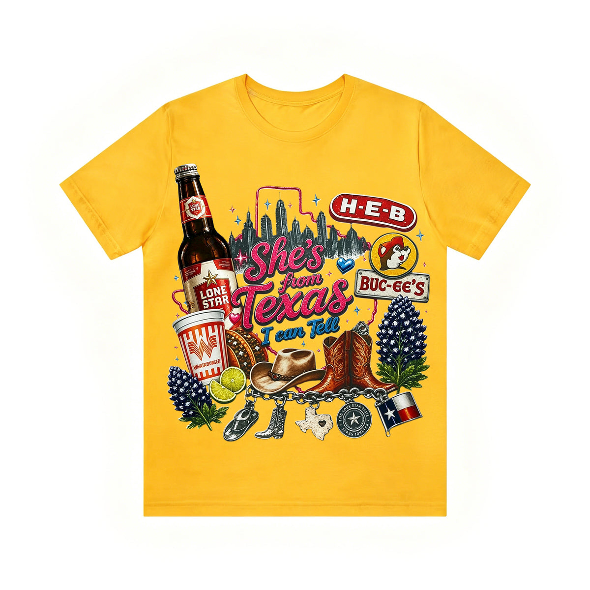 "She's From Texas I Can Tell" Cuffed-sleeve Texas Residents T-shirt