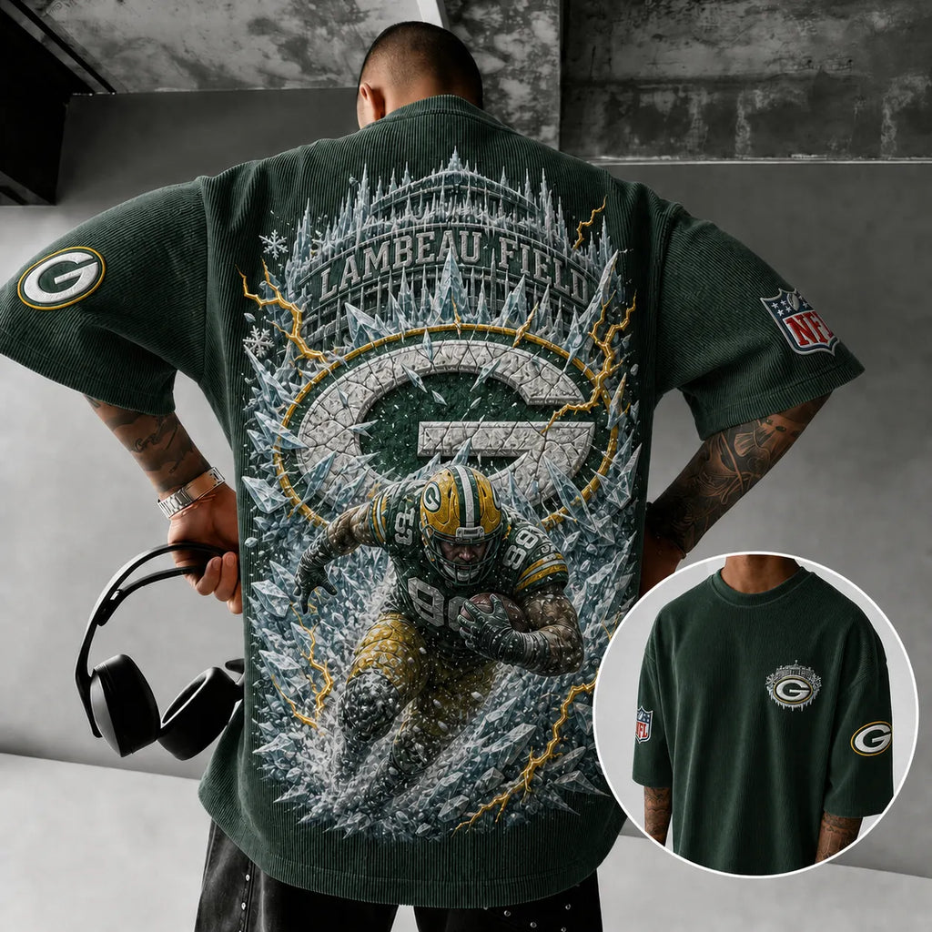 Unisex Loose-Fit Vertical-Stripe Short-Sleeve T-Shirt With Rugby Print
