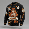 Halloween Anime Witch Themed Knitted Crew Neck Sweater