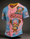 Men's Anime Graphic Button Up Waffle Knit Baseball Jersey Shirt