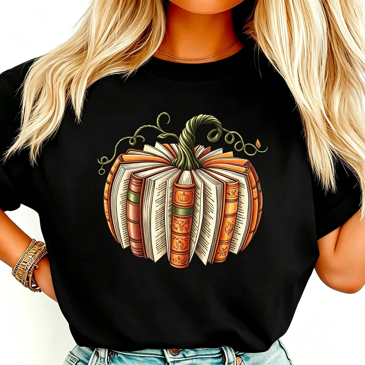Book Pumpkin Fall Halloween Graphic T‑Shirt