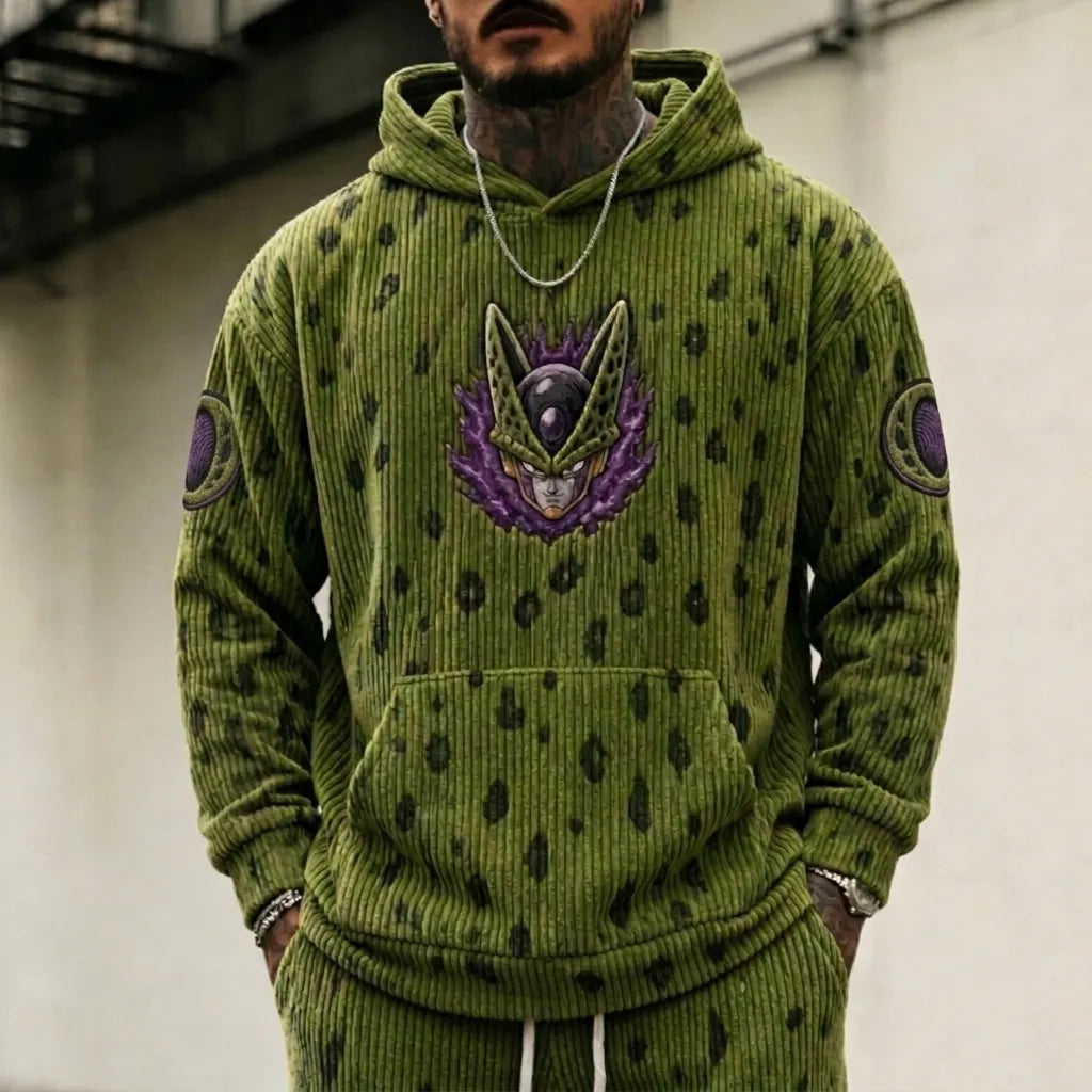Unisex Oversized Casual Anime-print Corduroy Hoodie
