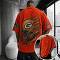Unisex Loose-Fit Vertical-Stripe Short-Sleeve T-Shirt With Rugby Print