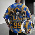 Unisex Loose-Fit Vertical-Stripe Short-Sleeve T-Shirt With Rugby Print