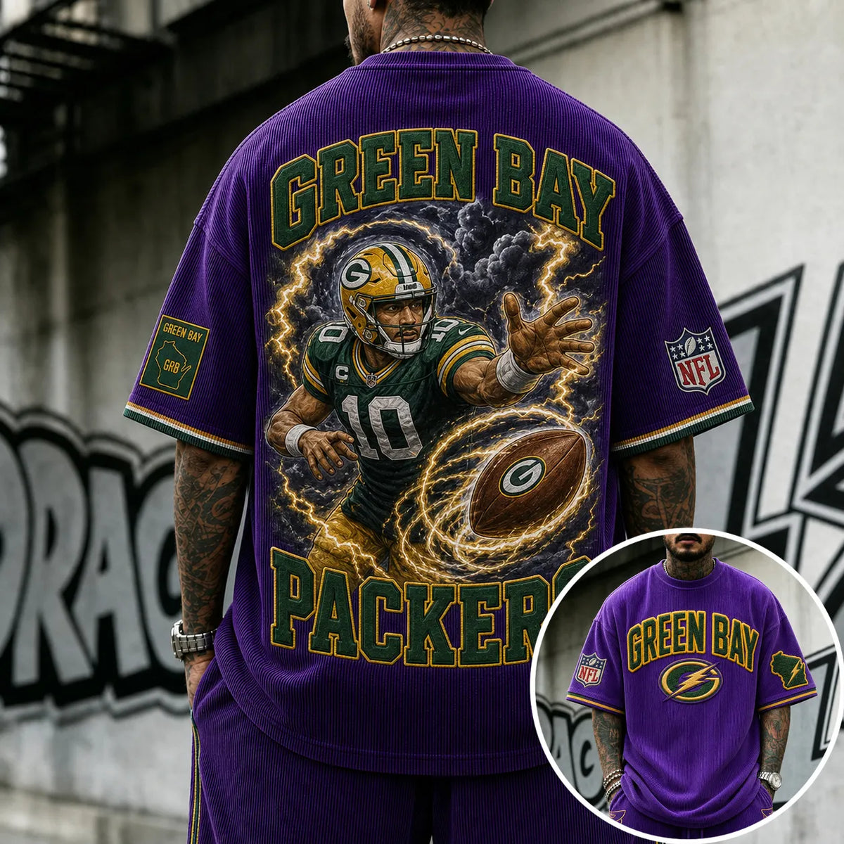 Unisex Loose-Fit Vertical-Stripe Short-Sleeve T-Shirt With Rugby Print