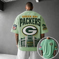 Unisex Loose-Fit Vertical-Stripe Short-Sleeve T-Shirt With Rugby Print