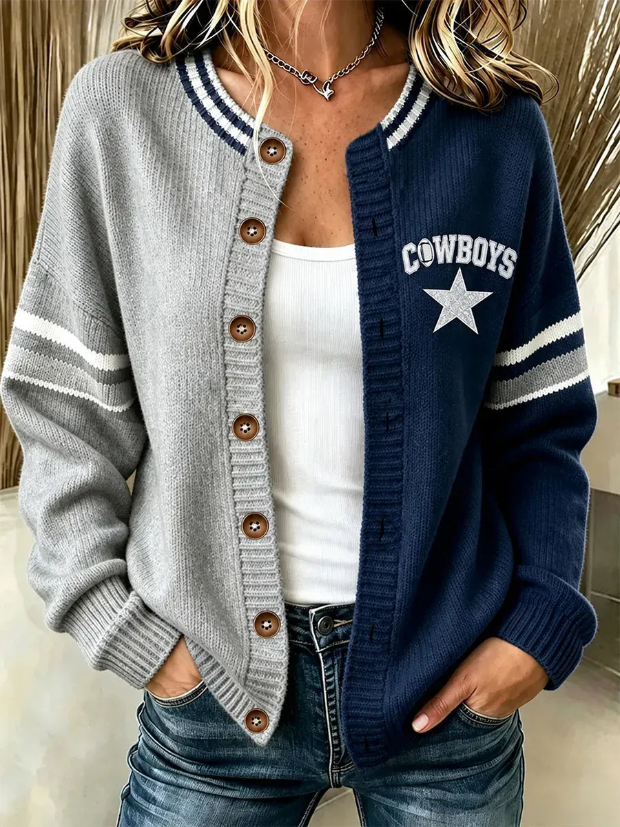 Women's Football Print V-Neck Sweater
