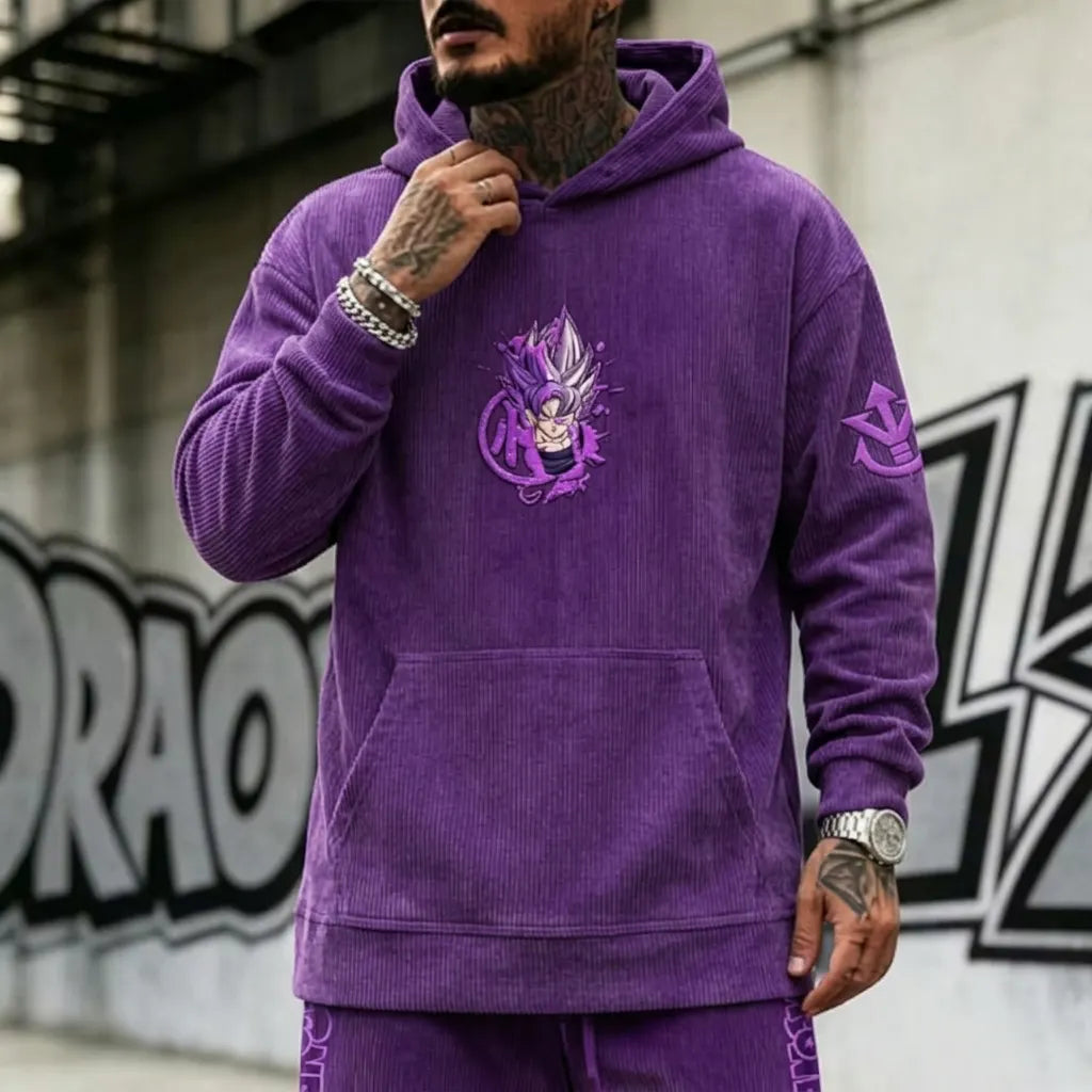 Unisex Oversized Casual Anime-print Corduroy Hoodie