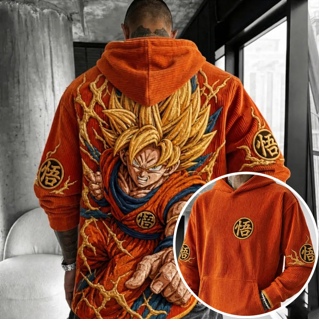 Unisex Oversized Casual Anime-print Corduroy Hoodie