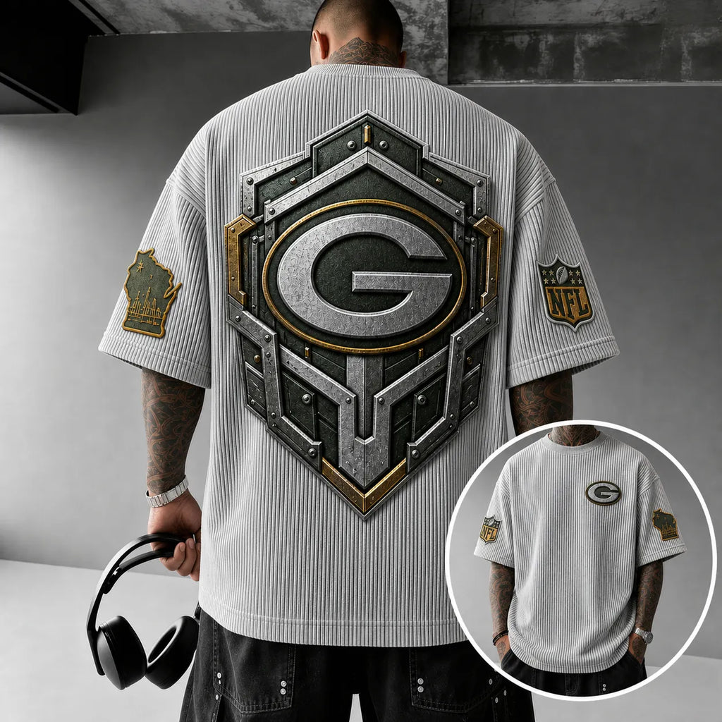 Unisex Loose-Fit Vertical-Stripe Short-Sleeve T-Shirt With Rugby Print