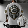 Unisex Loose-Fit Vertical-Stripe Short-Sleeve T-Shirt With Rugby Print