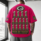 Unisex Loose-Fit Vertical-Stripe Short-Sleeve T-Shirt With Rugby Print