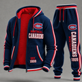 Men's Navy Quilted Zip Hoodie And Sweatpants Tracksuit Set
