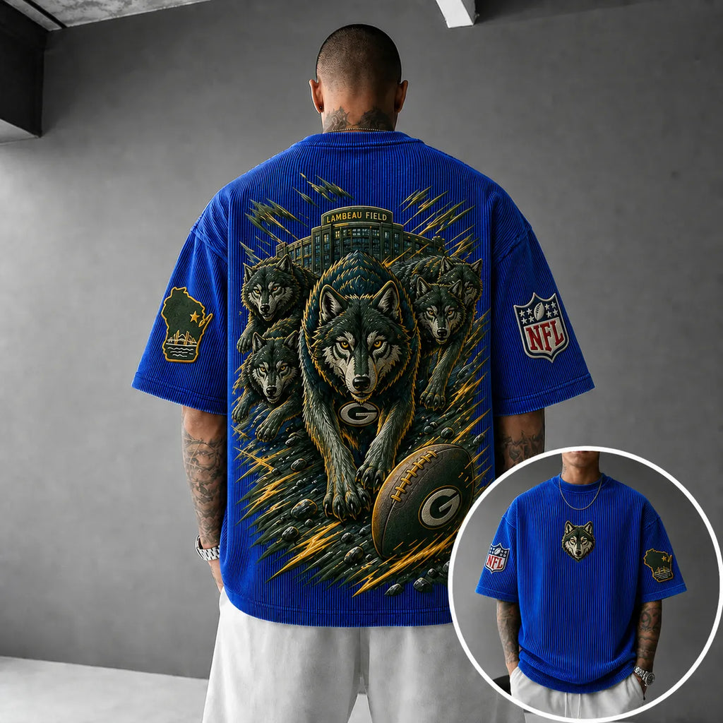Unisex Loose-Fit Vertical-Stripe Short-Sleeve T-Shirt With Rugby Print