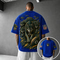 Unisex Loose-Fit Vertical-Stripe Short-Sleeve T-Shirt With Rugby Print