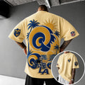 Unisex Loose-Fit Vertical-Stripe Short-Sleeve T-Shirt With Rugby Print