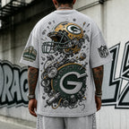 Unisex Loose-Fit Vertical-Stripe Short-Sleeve T-Shirt With Rugby Print