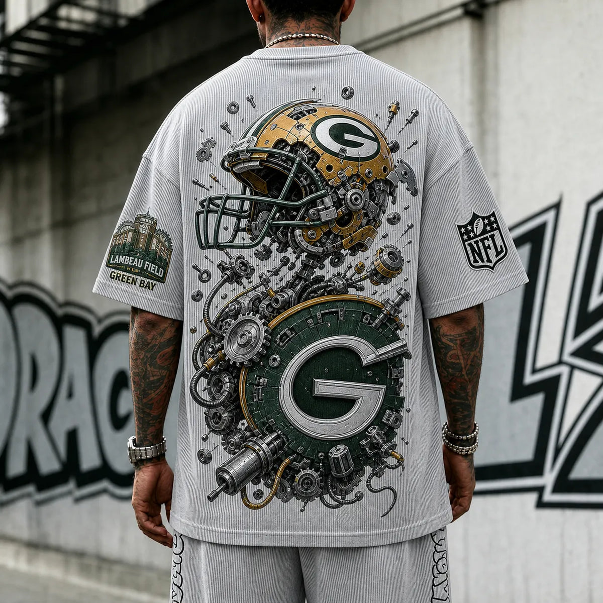 Unisex Loose-Fit Vertical-Stripe Short-Sleeve T-Shirt With Rugby Print