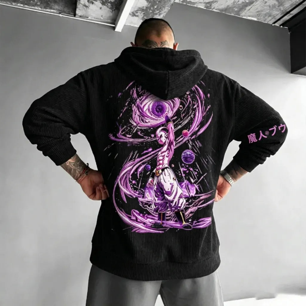 Unisex Oversized Casual Anime-print Corduroy Hoodie