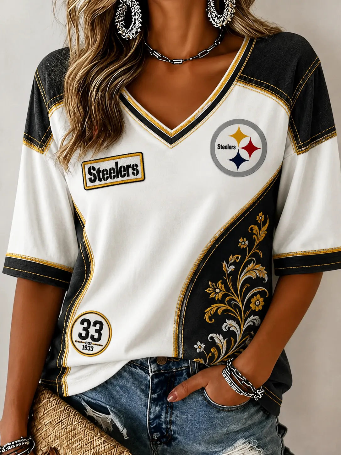 Women's Casual Football V-Neck Shirt