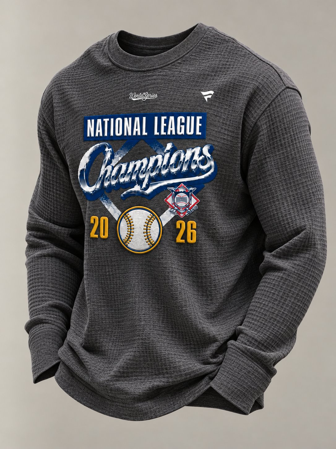 Men's Baseball Print Waffle Long Sleeve T-Shirt