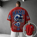 Unisex Loose-Fit Vertical-Stripe Short-Sleeve T-Shirt With Rugby Print