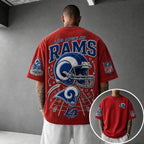 Unisex Loose-Fit Vertical-Stripe Short-Sleeve T-Shirt With Rugby Print