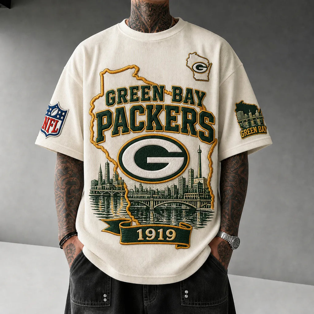 Unisex Loose-Fit Vertical-Stripe Short-Sleeve T-Shirt With Rugby Print