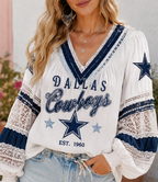 High-quality Fabric V-Neck Lace-Trimmed Football Fans Tee
