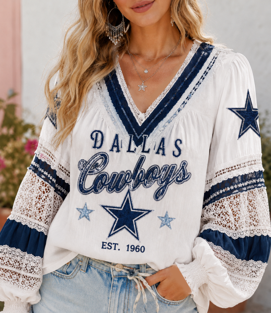 High-quality Fabric V-Neck Lace-Trimmed Football Fans Tee