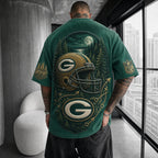 Unisex Loose-Fit Vertical-Stripe Short-Sleeve T-Shirt With Rugby Print