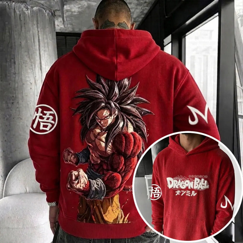 Unisex Oversized Casual Anime-print Corduroy Hoodie