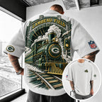 Unisex Loose-Fit Vertical-Stripe Short-Sleeve T-Shirt With Rugby Print