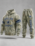 Casual Football Camo Print Long Sleeve Drawstring Tracksuit Hoodie Set