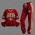 Women's Two-piece Set: Long-sleeve Sweatshirt And Pants With Soccer Print