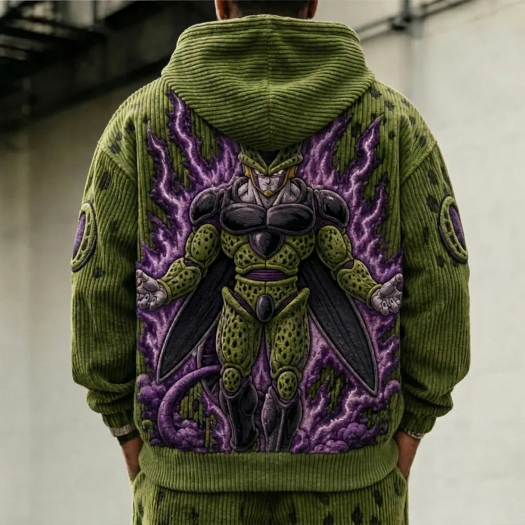 Unisex Oversized Casual Anime-print Corduroy Hoodie