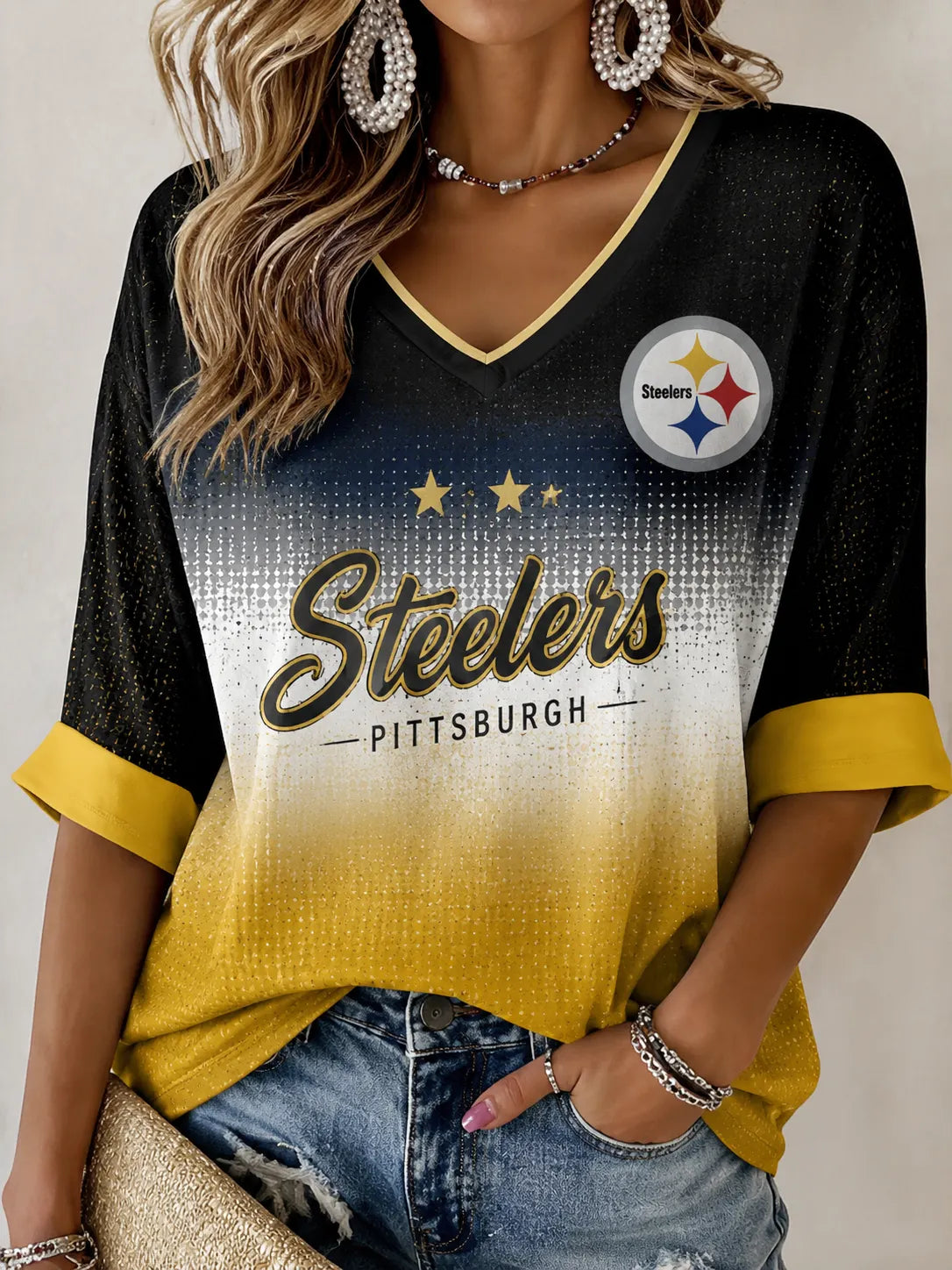 Women's Casual Football V-Neck Shirt