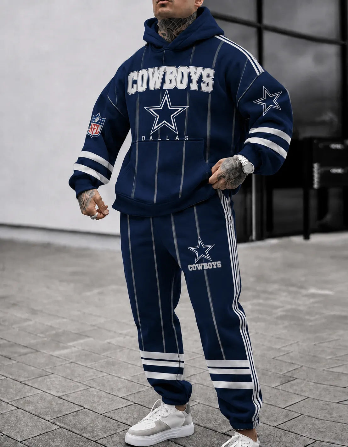 Premium Cotton-Blend Waffle Knit Hoodie And Jogger Set With Football Fans