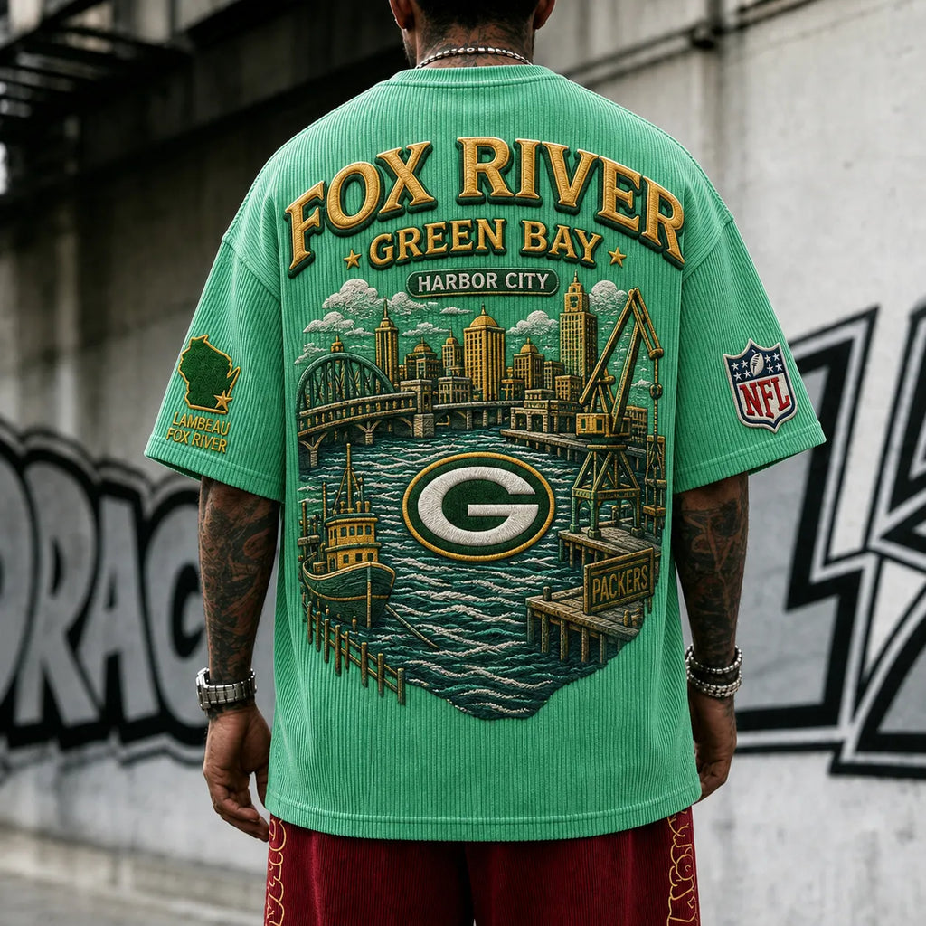 Unisex Loose-Fit Vertical-Stripe Short-Sleeve T-Shirt With Rugby Print