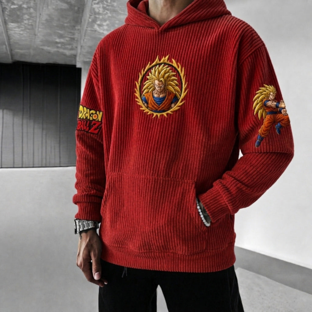 Unisex Oversized Casual Anime-print Corduroy Hoodie