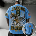 Unisex Loose-Fit Vertical-Stripe Short-Sleeve T-Shirt With Rugby Print